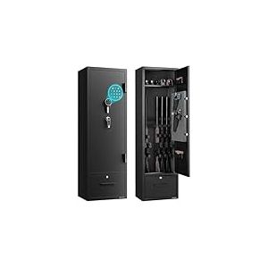 VEVOR Armoire &agrave; 4 Fusils, Coffre-Fort pour Armes &agrave; Feu 2 Fa&ccedil;ons de Verrouillage par Clavier Num&eacute;rique et Cl&eacute;s, 2 Emplacements pour Munitions, 2 Poches pour Pistolets et 2 Supports R&eacute;glables, Domicile