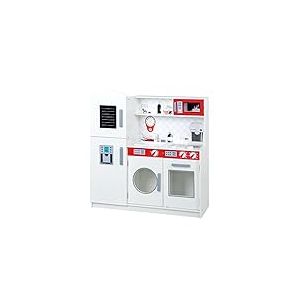 roba Grande Cuisine Enfant en Bois - Plaque de Cuisson + Micro-Ondes + Réfrigérateur + Lave-Linge et Autres - Gris / Blanc