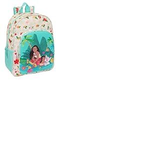 safta VAIANA - Sac à dos scolaire pour enfant, adaptable au chariot, idéal pour les enfants d'âge scolaire, confortable et polyvalent, qualité et résistance, 33 x 14 x 42 cm, couleur beige/bleu,