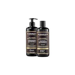 Kerargan - Duo Anti-Chute Shampoing & Apr&egrave;s-shampoing &agrave; l'Huile de Ricin pour Cheveux Secs, Cassants, D&eacute;vitalis&eacute;s - Favorise la Croissance - Sans Sulfate, Silicone, OGM - 2x500 ml