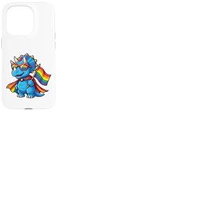 Triceratops Gay Pride LGBT Lunettes de soleil Cape Rainbow Flag Coque pour iPhone 15 Pro