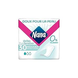 Nana PureSensitive Régulier Protège-Lingerie - Protège-Slip Long et Absorbant pour Peaux Sensibles - 0 % Allergène*, Parfum, Colorant - 30 Protège-Slips - lot de 4 (120 Protège-Slip)