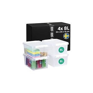 SmartStore - 4x Bo&icirc;te de Rangement Plastique avec Couvercle Classic 8L (34x25x16cm) | Empilable et de Qualit&eacute; Alimentaire | Bo&icirc;te Plastique avec Couvercle & Coins Renforc&eacute;s | Garantie 10 Ans
