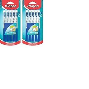 Maped - 5 Feutres effaçables à Sec Marker’Peps + 1 Chiffonnette - Feutres pour Ardoise et Tableau Blanc - Marqueurs non Permanents bleus - Pointe Medium 1, 5 mm (Lot de 2)