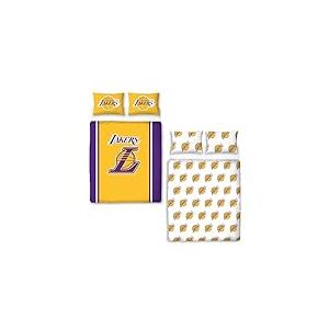 Parure de lit double officielle NBA motif Los Angeles Lakers | Housse de couette réversible 2 côtés Produit officiel Basketball avec taies d'oreiller assorties | Parure de lit double | Polycoton