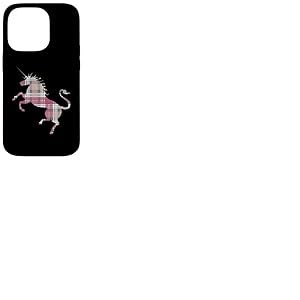 Silhouette de licorne écossaise en tartan rose, blanc et gris Coque pour iPhone 14 Pro