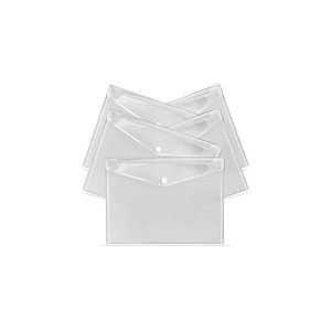 G4GADGET Lot de 5 pochettes A4 en plastique transparent avec bouton-pression et pochette pour étiquettes et bouton pression - Enveloppe en plastique multicolore pour la maison, le bureau, l'école et