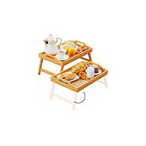 Avilia Plateau Petit d&eacute;jeuner au lit en Bambou avec poign&eacute;es et Jambes Pliantes - Parfait pour Manger confortablement au lit - 65 x 30 x 23 cm