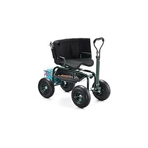 VEVOR Siège de Jardin Roulant, Tabouret de Jardinage sur Roues Robuste, Hauteur Réglable, Capacité Charge 181 kg, Chariot à Siège Pivotant à Dossier, pour Désherbage, Plantation, Terrasse, Extérieur
