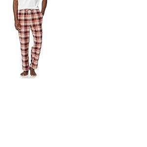 Amazon Essentials Pantalon de Pyjama en Flanelle (Grandes Tailles Disponibles) Homme, Bordeaux Orange Blanc Écossais, S