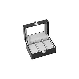 Uten Bo&icirc;te &agrave; Montres 3 Compartiments, Coffret &agrave; Montres en PU, Couvercle en Verre, Coffret de Rangement pour Montres, Doublure en Velours Gris, Id&eacute;e Cadeau