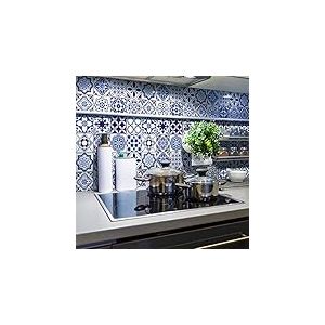 Ambiance Stickers adhésifs carrelages | Sticker Autocollant Carreaux de Ciment - Mosaïque carrelage Mural Salle de Bain et Cuisine | Carreaux de Ciment adhésif Mural - azulejos 20 x 20 cm - 24 pièces