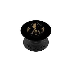 Rideau lune lotus femme ciel nocturne art cosmique PopSockets PopGrip Adhésif