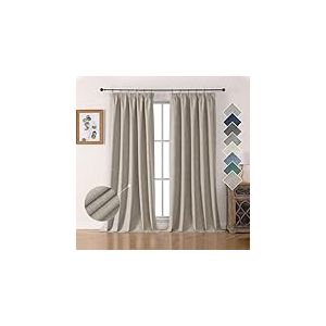 Joydeco 100% Rideau Occultant Thermique en Lin avec Galon Fronceur 140x275 cm 2 Pi&egrave;ces, Rideau Isolant Thermique Anti Froid et Chaleur &agrave; Passe Tringle pour D&eacute;coration de Porte Fen&ecirc;tre