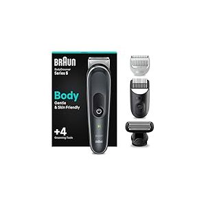 Braun Tondeuse Pour Le Corps Series 5, Pour Homme, Torse, Aisselles, Aine, Styling Et Plus, Avec 2 Sabots Pour Zones sensibles, Tête de rasage de près, Étanche, 100 Min D'autonomie, 5370