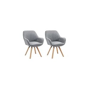 MEUBLE COSY Lot de 2 Chaise Salle à Manger Scandinave Fauteuil Coiffeuse Siège Pivotant avec Accoudoirs pour Chambre Salon Cuisine Bureau, Rembourré en Tissu Pieds en Bois Massif, Gris, 60x58x83cm