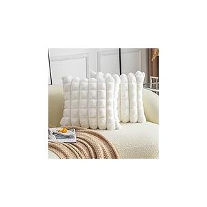 Neelvin Lot de 2 Housses de Coussin décoratives en Fausse Fourrure Douce et Confortable pour canapé - 45,7 x 45,7 cm - Blanc crème