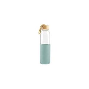 Birambeau - Bouteille en Verre - 550mL - Bouteille d’Eau en Verre - Gourde Réutilisable - Housse en Silicone Verte - Bouchon Bambou - Corde, Green