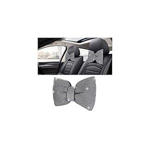 smilfuy 1 PCS Rhinestone Car Headrest Neck Pillow, Auto Headrest Cushion for Driving Seat, Bling Crystal Diamond Bow Neck Support Relax Pillow, Car Interior Accessories for Women Girly (White)