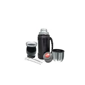 NERTHUS FIH 1596 Kit mat avec verre &agrave; double paroi en acier inoxydable de 250 ml + deux ampoules pipes pour mat avec brosse nettoyante + thermos en acier inoxydable 1 300 ml