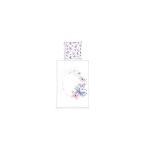 Herding Parure de lit Satin Butterfly, Home Edition, Housse de couette 155 x 220 cm, Taie d'oreiller 80 x 80 cm, avec fermeture éclair de qualité, Blanc, coton/satin