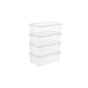 Rotho Clear Ensemble de 4 bo&icirc;tes de rangement 5l avec couvercle, Plastique (PP) sans BPA, transparent, 4 x 5l (33.0 x 19.0 x 11.0 cm)