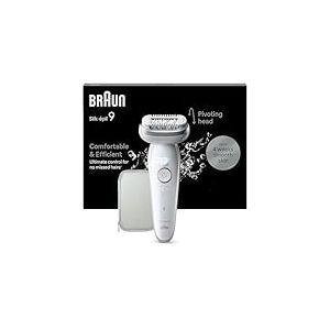 Braun Silk-épil 9, Épilateur Avec Tête Pivotante Pour Épilation Facile, Même Pour Les Zones Sensibles, Appareil De Précision Pour Une Peau Douce Longue Durée, 9-011, Étanche, Blanc/Argent