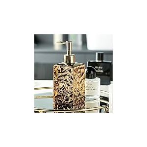 Gets Distributeur de savon en céramique doré/argenté, distributeur de savon liquide moderne rechargeable pour les mains, cuisine, salle de bain (bouteille carrée dorée)
