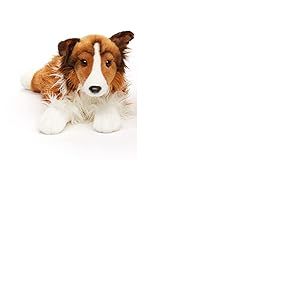 Uni-Toys Collie à Poils Longs, couché - Visage Blanc/Marron - 41 cm (Longueur) - Chien en Peluche, Collie, Animal de Compagnie - Doudou
