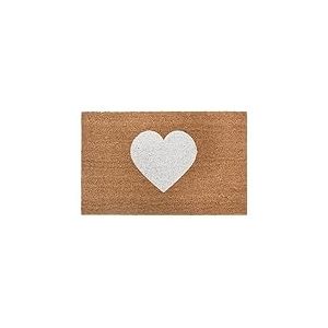HANSE Home Paillasson en Coco pour l'intérieur - Naturel - Motif cœur Blanc - Antidérapant - pour Couloir, terrasse, entrée - 45 x 75 cm
