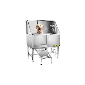 VEVOR Baignoire Toilettage Chien Animaux Compagnie, 64x125x151 cm Capacité 100 kg Cuve Lavage en Acier Inoxydable Grand Bain Douche avec Robinet et Accessoires pour Maison Hôpital Salon de Beauté