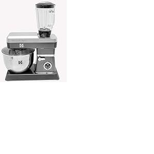 Herzberg, HG5065-GRAY, Robot Petrin Multifonction, Blender en Verre 1.7L, Puissance 1800 W max, Réglage de 6 Vitesses, Capacité du Bol 6.5L, Inox, Couleur Gris