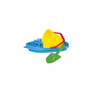 Bino World of Toys Set de Jouets de Sable color&eacute; pour Enfants &agrave; partir de 12 Mois, Jouets de Plage (Set de Jeu 3 pi&egrave;ces, Set de Moule &agrave; Sable avec Bateau, Taille Approx. 40x17x28 cm), Multicolore
