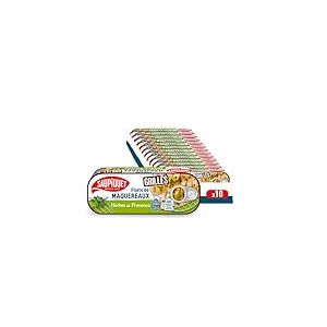 SAUPIQUET - Filets de Maquereaux Grillés aux Herbes de Provence - Riches en Oméga 3 - Produits en Bretagne - Issus d'une Pêche Traçabilité Garantie - 10 Conserves (120 g)
