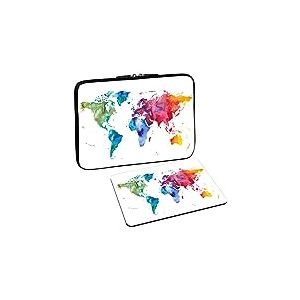 PEDEA Design &Eacute;tui de Protection pour Ordinateur Portable jusqu'&agrave; 17,3 Pouces Motif Carte Globale Marron