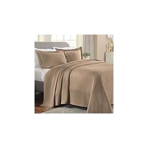 Superior - Solitaire - Parure 3 pièces décorative pour lit King Size en Coton texturé incluant Un Couvre-lit matelassé et aéré et Deux taies d’Oreiller, pour Toutes Les Saisons, Taupe