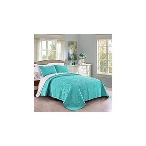 Pure Bedding Ensemble de Courtepointe - Couvre-lit surdimensionné - Couverture légère en Microfibre Douce pour Toutes Les Saisons (Roi/Roi de Californie -Aqua-géométrique)