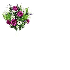 Bouquet de roses artificielles avec fleurs de lavande et fougère 52 cm Bouquet de roses artificielles Bouquet de fleurs artificielles Bouquet de fleurs artificielles Rose Décoration de table de
