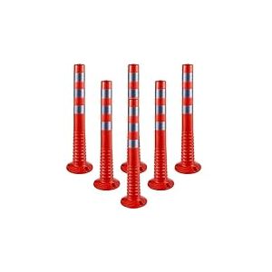 VEVOR Poteau de Signalisation 6PCs, Poteau de Délimitation 75 cm de Haut, Cône de Signalisation en PU avec Base et Bandes Réfléchissantes, pour Contrôle de Circulation Chantier Parking, Orange