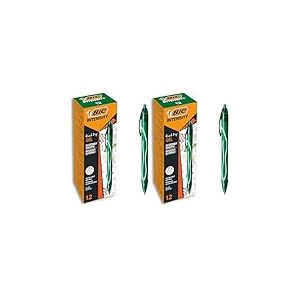 BIC Gel-ocity Quick Dry - Stylos-Gel R&eacute;tractables S&eacute;chage Ultra-Rapide - Pointe Moyenne (0,7 mm) - Vert, Bo&icirc;te de 12 (Lot de 2)