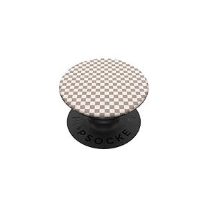 Motif Damier Marron et Blanc &agrave; Carreaux PopSockets PopGrip Adh&eacute;sif