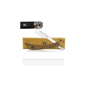 Haryali London rasoir barbe homme - Rasoir Homme Manuel avec manche en bois coupe choux barbe avec lames de rasoir et pochette en cuir