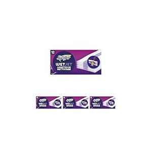 Swiffer WetJet 12 Recharges Jetables Nettoyantes Multi-Surfaces, Retient la Poussi&egrave;re et Salet&eacute;, Pour Tous Types de Sol, Sans Traces ni R&eacute;sidus (Lot de 4)