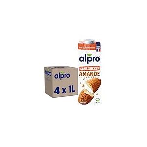 Alpro - Boisson Végétale - Lait d'Amande Grillée Sans Sucres - 1L - Lot de 4x1L