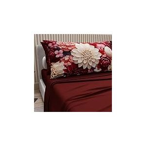 Petti Artigiani Italiani - Parure de lit en Coton avec taies d'oreiller en Impression numérique, lit Double Maxi, Drap Dessus et Dessous avec Angles, Floral 05 24 Bordeaux, 100% fabriqué en Italie