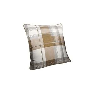 Fusion Balmoral Check Tartan Naturel (43 x 43 cm) -100% Coton-Garnissage Inclus Carreaux Beige Taupe en Plaid-Coussins Crème Housses Incluses, Cushion (Filled): 43 x 43cm