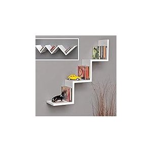 BAKAJI Libreria Étagère Murale Moderne Design Zig Zag étagère en Bois mélaminé Dimensions 70 x 15 x 14 cm (Blanc)