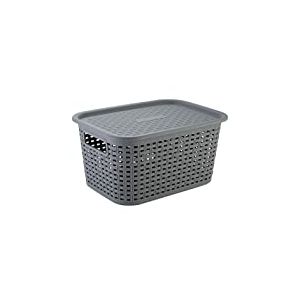 axentia Panier Pratique en Plastque, Boîte de Rangement Décorative avec Couvercle et Poignées Integrées, Capacité env. 15 l, env. 43 x 16 x 29 cm, Gris