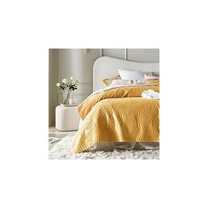 ROOM99 Feel &Eacute;l&eacute;gant Dessus de lit Moderne 200 x 220 cm 2 Personnes matelass&eacute; id&eacute;al comme jet&eacute; de canap&eacute; ou Couvre-lit Velours Velvet Moutarde