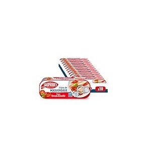 SAUPIQUET - Filets de Maquereaux sauce Tomate et Basilic - Riches en Oméga 3 - Produits en Bretagne - Issus d'une Pêche Traçabilité Garantie - 10 Conserves (169 g)